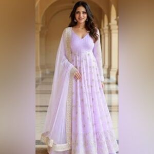 Lavender Embroidered Sequin Anarkali Suit